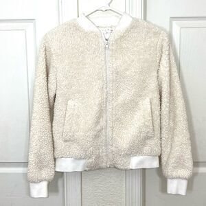 J. Crew Sherpa Bomber Jacket Cream Fuzzy Teddy Jacket Coat Size XXS